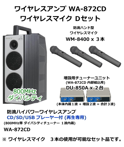 ユニペックス WA-872CD　ワイヤレスマイク　Dセット