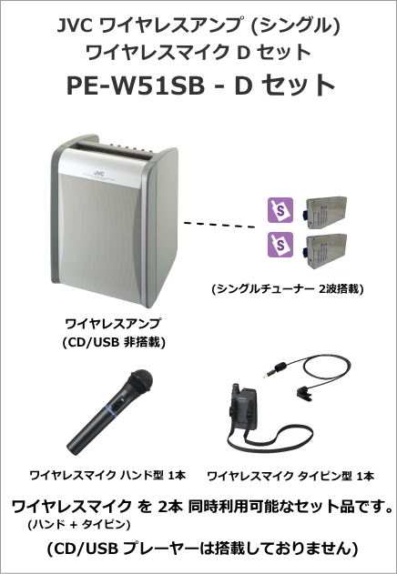 【PE-W51SB-D-SET】JVC 800MHz ポータブルワイヤレスアンプ シングル ワイヤレスマイク2本セット 【在庫あり】